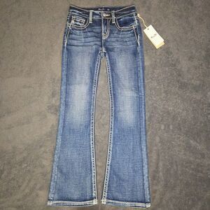 Miss Me Girls Mid Rise Boot Cut Jeans Embroidered Rhinestone K1393 - Size 10